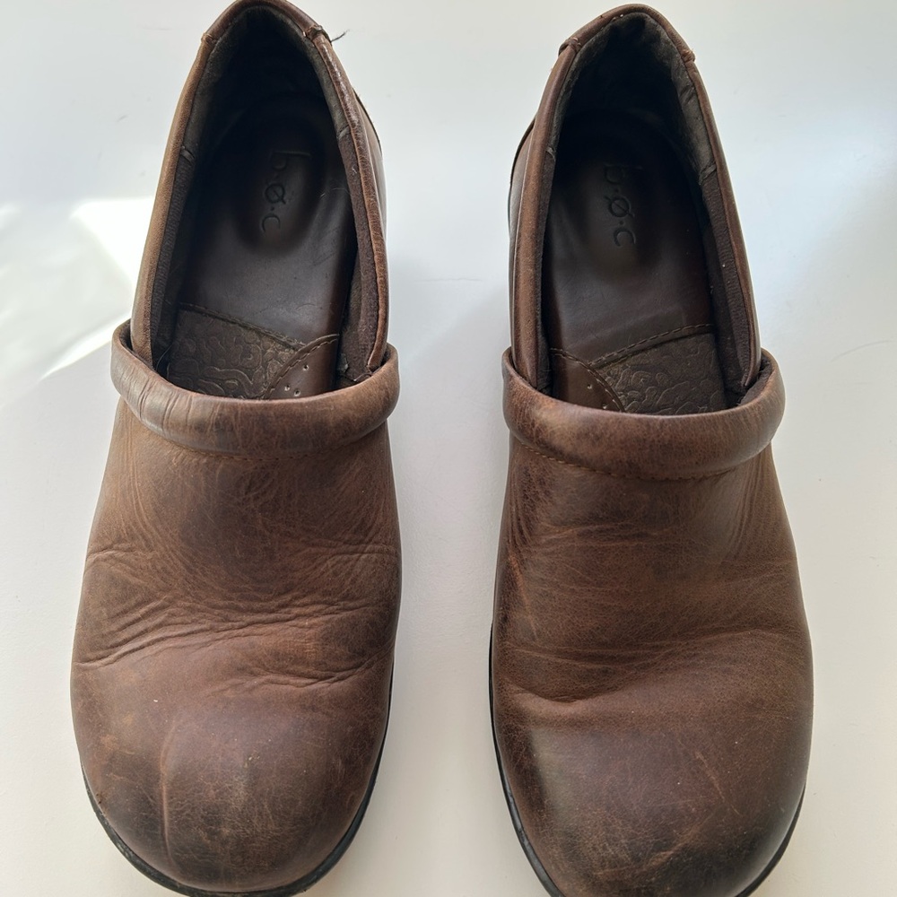 BOC Women's Dark Brown Leather Slip-On Loafers in distressed brown